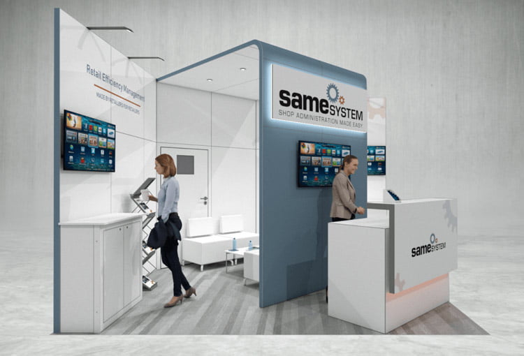 Same systems exhibition stand 3d render