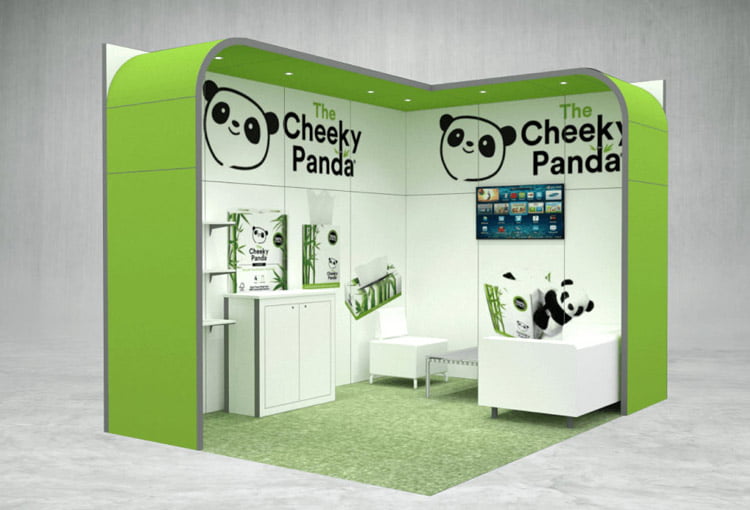 The cheeky panda exhibition stand 3d render