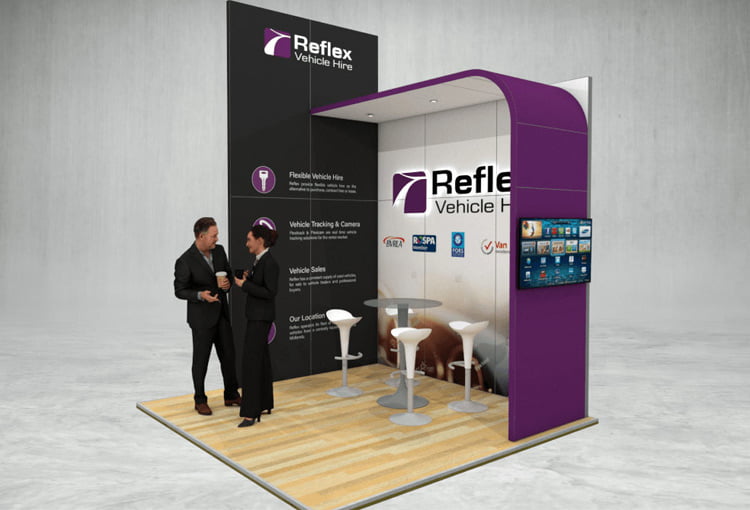 Reflex exhibition stand 3d render