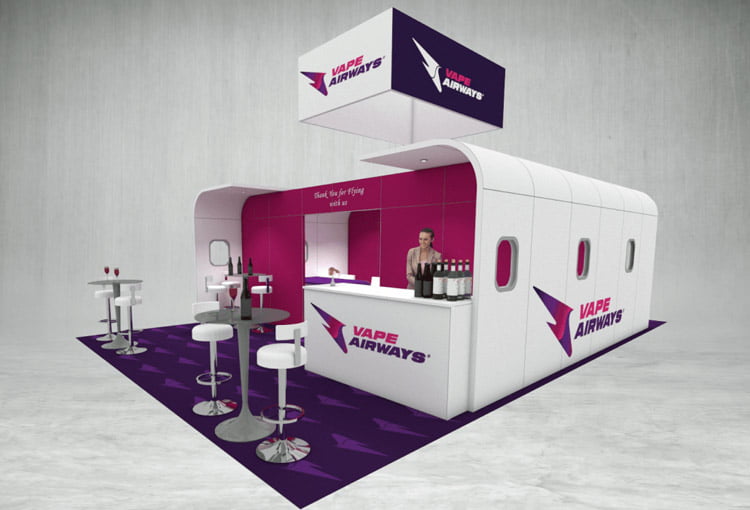 Vape Airways exhibition stand 3d render