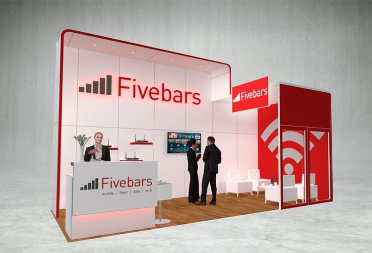 Fivebars exhibition stand 3d render