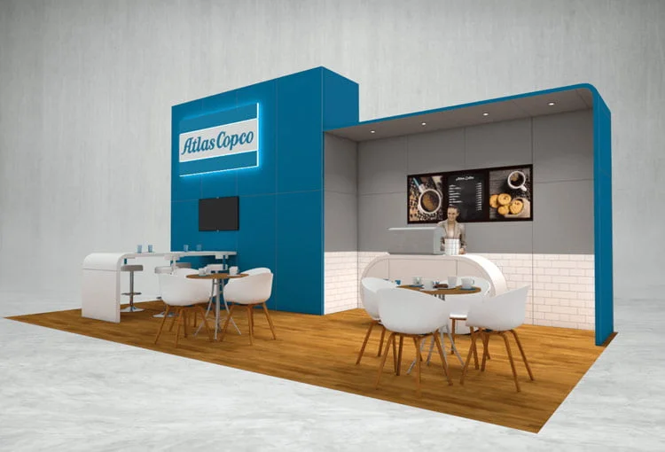 Atlas Copco exhibition stand 3d render