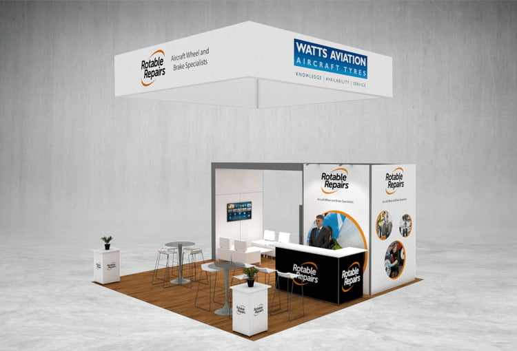 Rotable Repairs exhibition stand 3d render